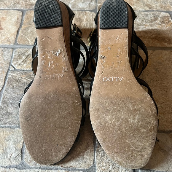 Aldo Strappy Platform Wedge Sandals Slingbacks Black EU37 6,5US - Picture 6 of 6